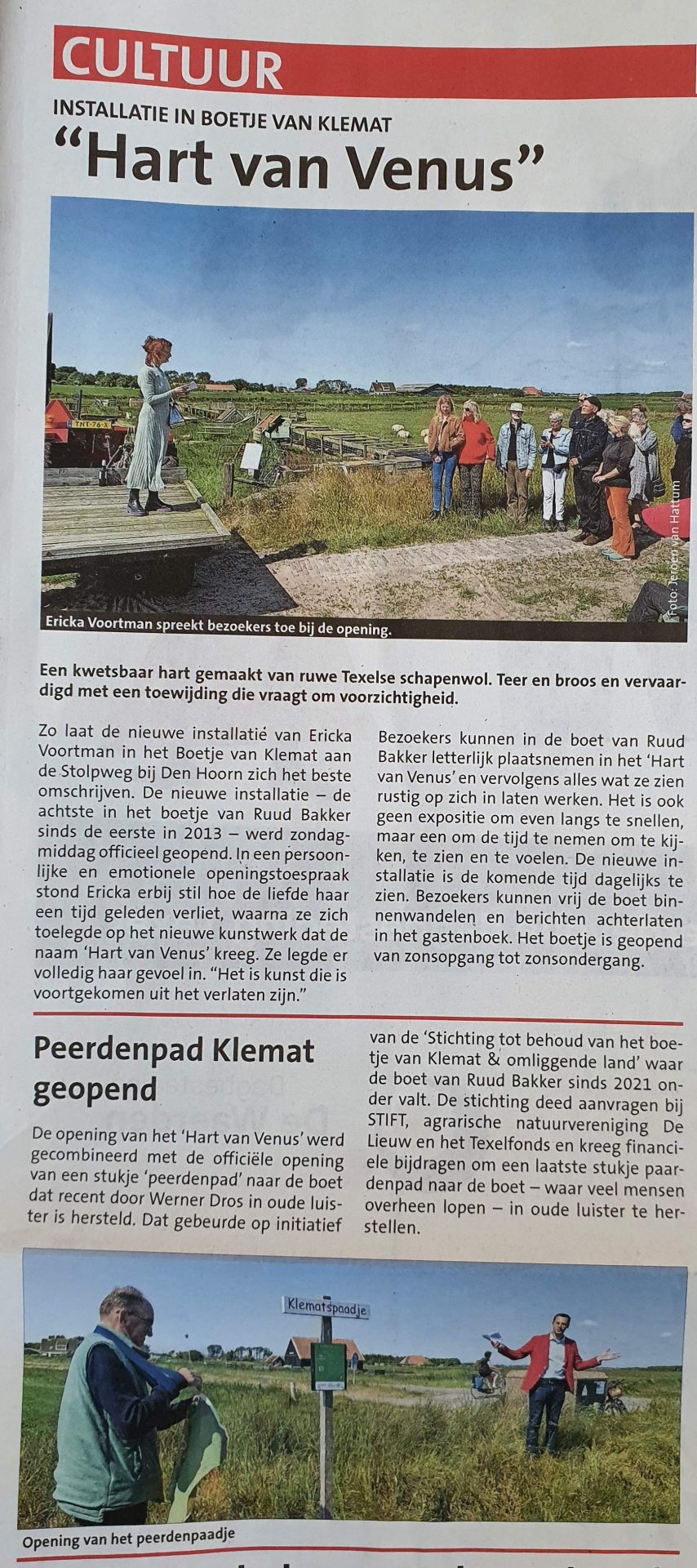 Texelse Courant opening expo Hart van Venus en Klematspaadje